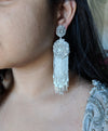 large bridal earrings with ivory pearl tassel