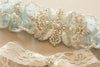 Something blue wedding garter with ivory pearls