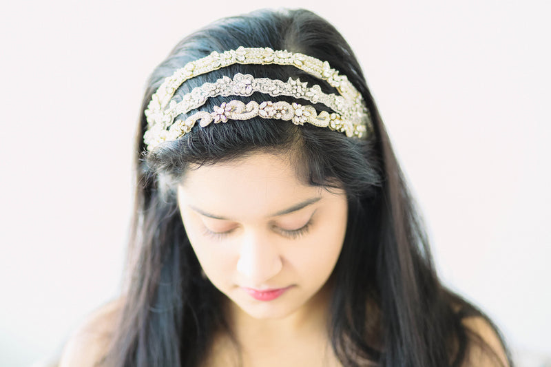 3 strand rhinestone and crystal wedding head band Style R109