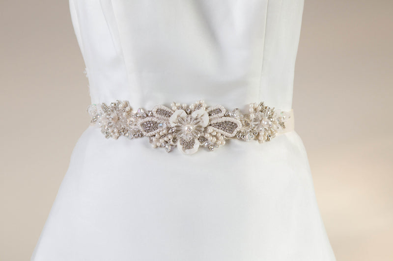 ivory wedding dress belt Bianco Thin Crystal Embellished Satin Bridal Dress Belt