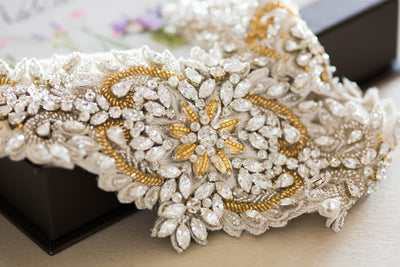 Bridal sash in ivory, silver and gold -Style R45