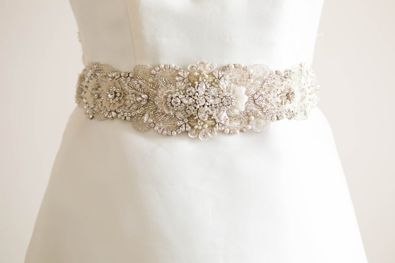 Beaded Bridal Sash | Wide Bridal Sash | Unique Bridal Sash