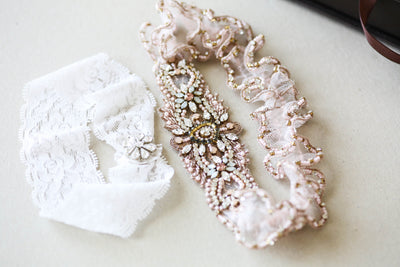 Rosegold and Blush Bridal Garter Set - Style R125 (Ready to Ship)