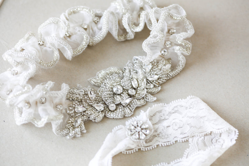 Embellished Bridal Garter Set with Beads and Rhinestones Millieicaro