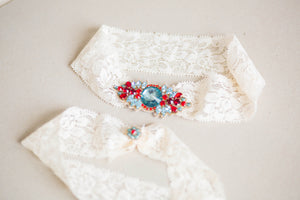 red and blue bridal accessories