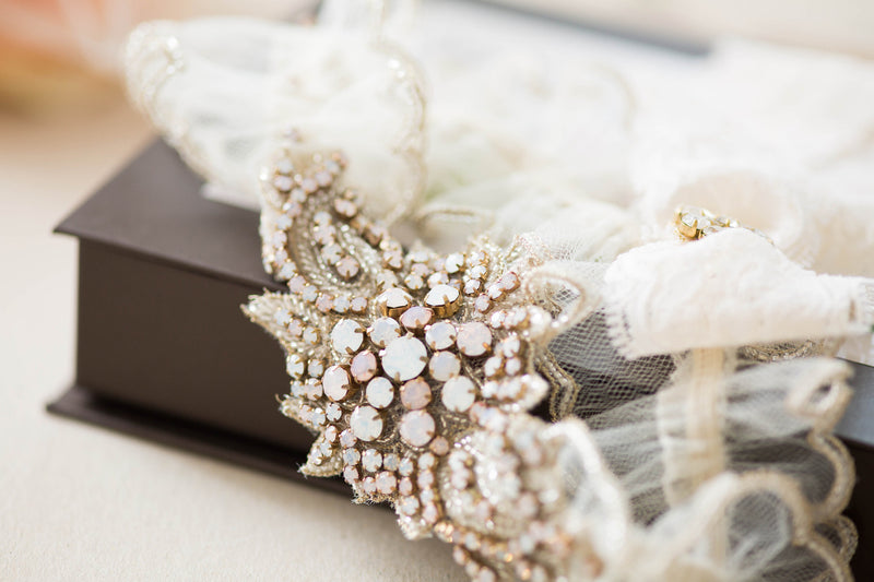 Pink and ivory bridal garter