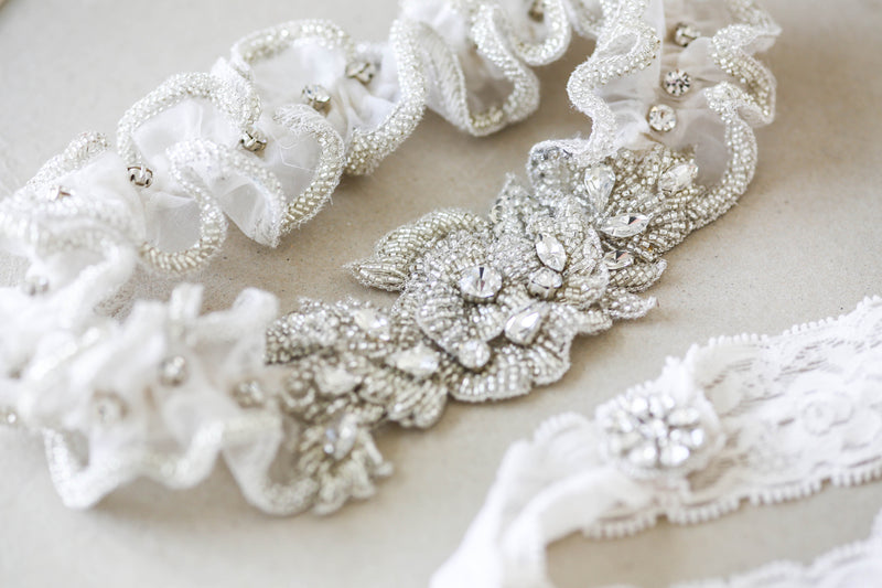 Embellished Bridal Garter Set with Beads and Rhinestones- Millieicaro Embellished Bridal Garter Set with Beads and Rhinestones- Millieicaro