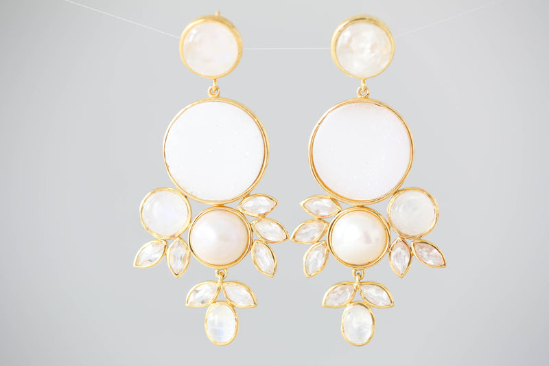 Druzy and moonstone bridal earrings