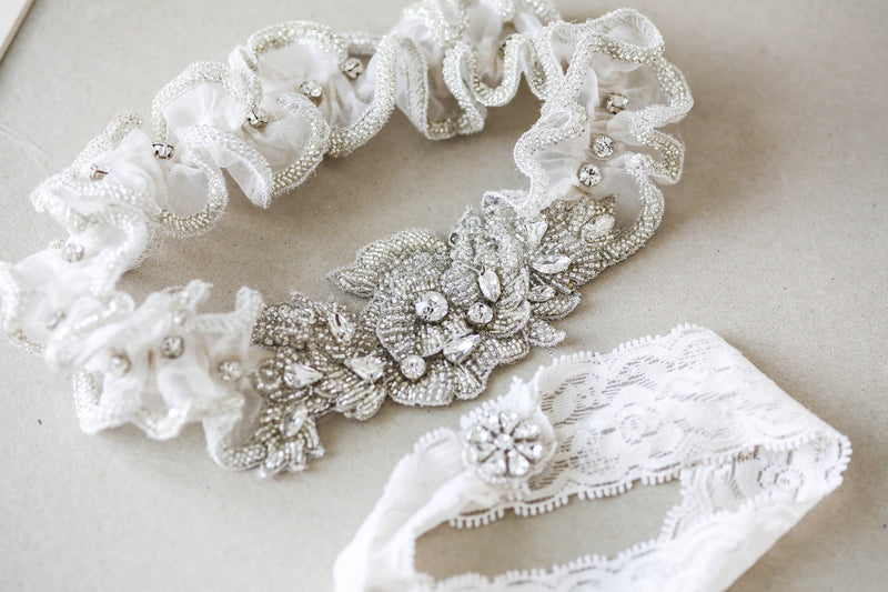 Embellished Bridal Garter Set with Beads and Rhinestones Millieicaro