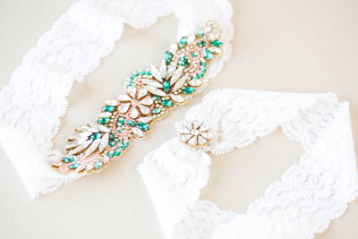 Emerald Green Wedding Garter Set  - Style R120