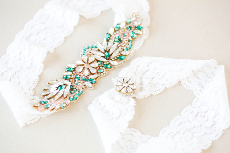 Emerald Green Weding Garter Set - Style R120