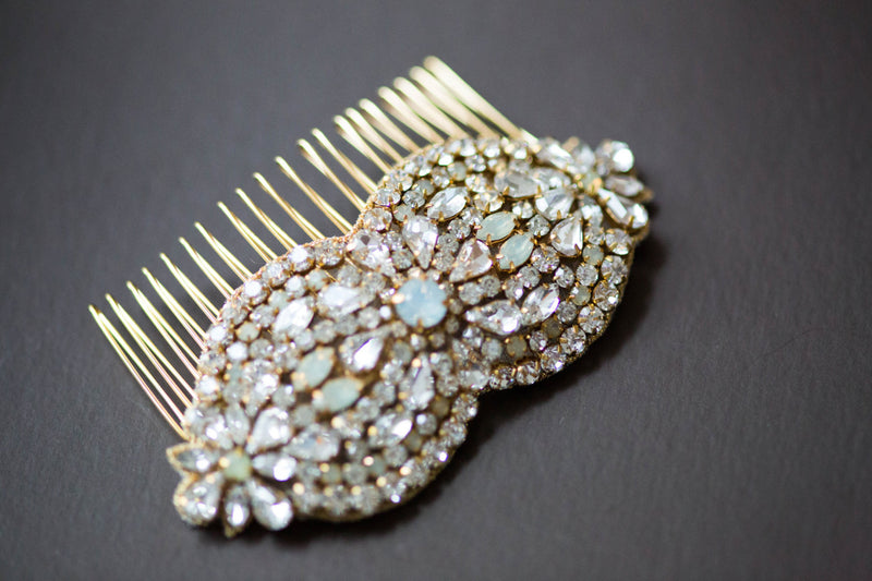 Bridal Hair Comb in Gold Opal or Silver Opal - Style R61