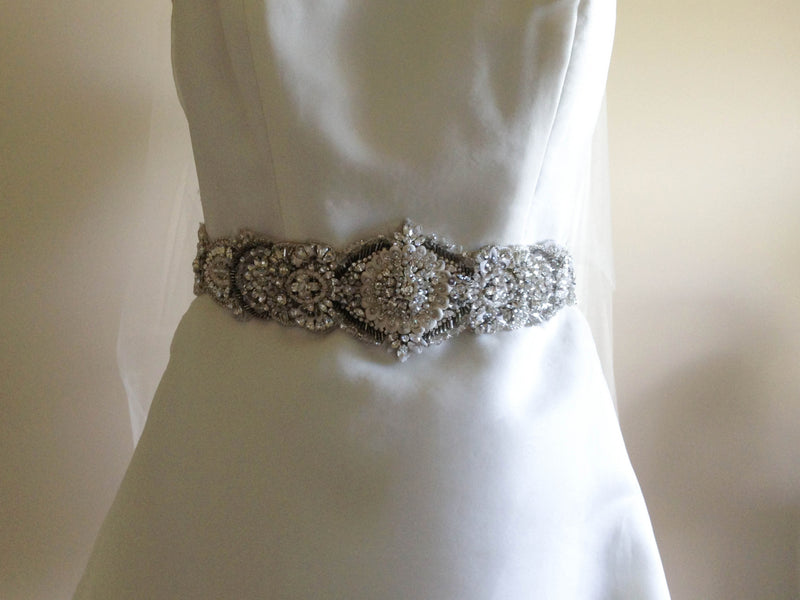 wedding dress silver sash Layered tulle wedding dress Custom size US / Light Gray / With silver belt