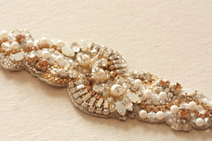 Bridal headband in gold and ivory art deco style