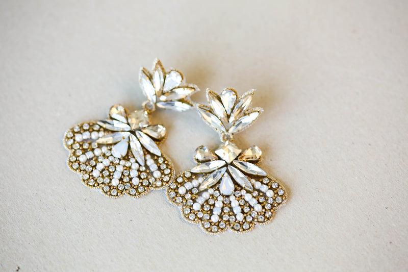 Ivory and Gold Wedding Earrings - Style E12