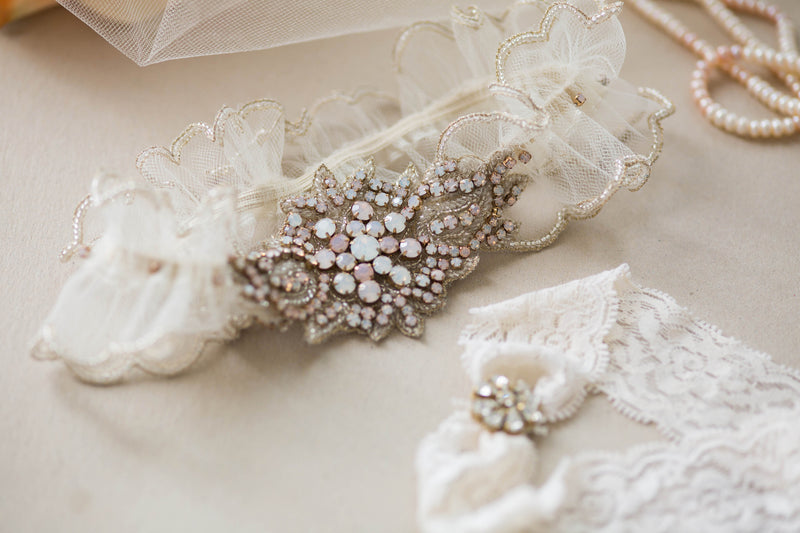 opal bridal garter set