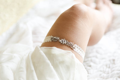 Bride Garter Set with Lace and Rosegold Embellishment  - Style R128