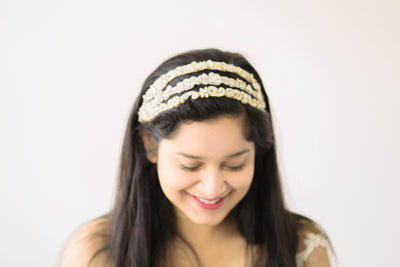 Gold & Silver 3 Strand Bridal Headband for Weddings - Style R109
