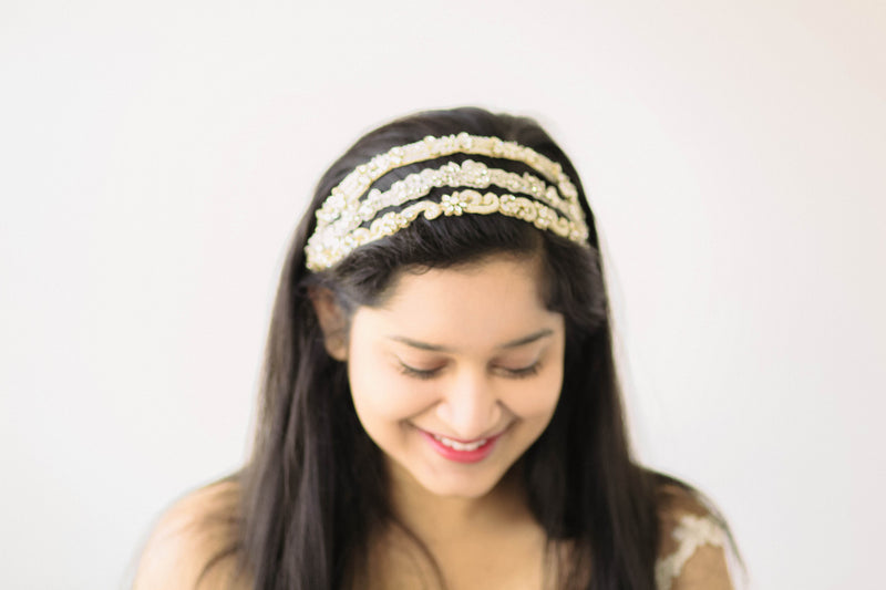 Millieicaro 3 strand rhinestone bridal headband STyle R109
