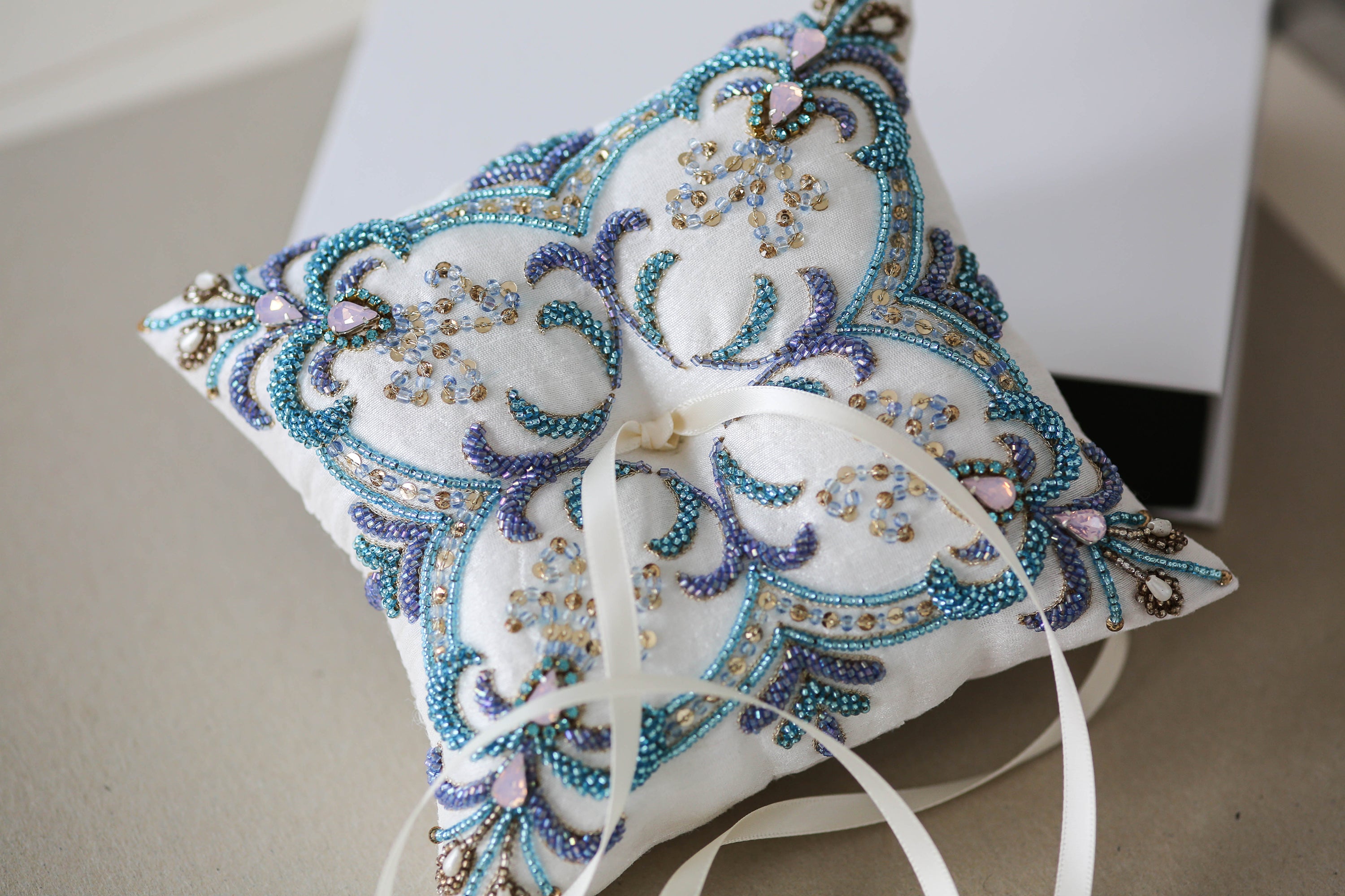 Navy blue ring bearer pillow cheap