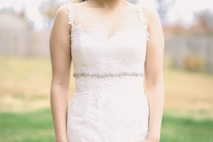 narrow bridal dress belt with crystals
