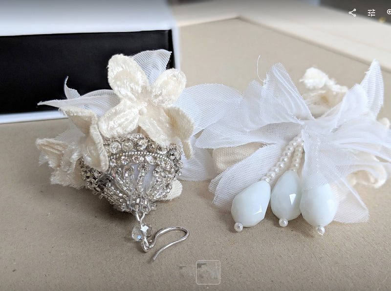 Large Bridal Earring with swarovski and pearl tassel