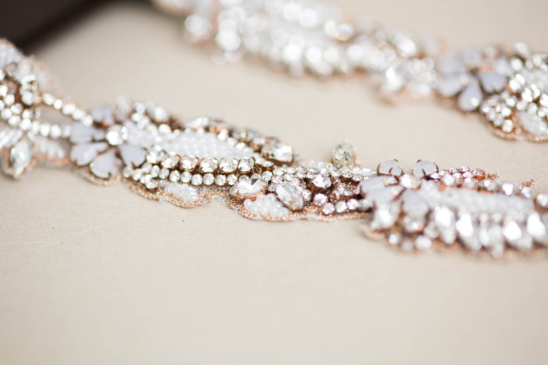 Rhinestone Bridal Belt in Antique Rosegold and Opal - Style R23-Antique-Rosegold