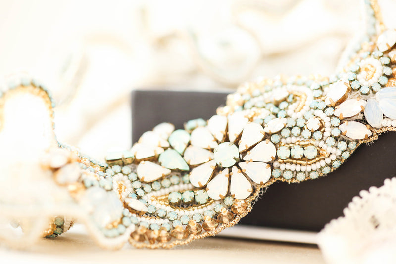 Wedding Garter Set in Gold Opal and blue