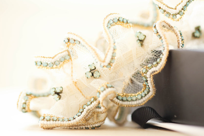 Wedding Garter with aqua and gold