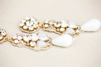 Bridal Drop Earrings with Pearls and Crystals - Style E15