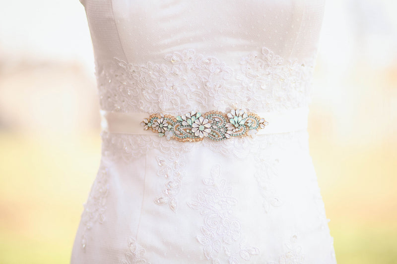 Wedding Sash Wedding Belt Opal Blue Wedding Sash Style R105