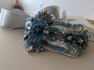 Wedding Sash in Blue and Silver