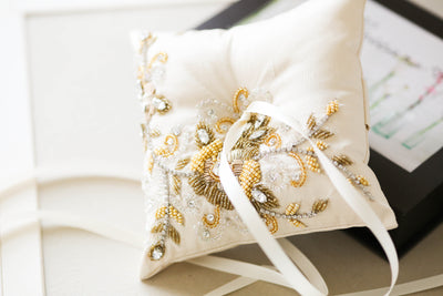 Beaded Wedding Ring Pillow in Ivory - Style P003