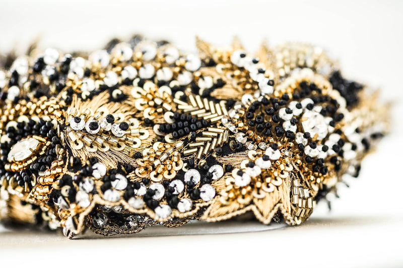 Black beaded belt top for wedding dress