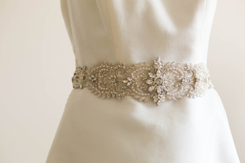Ivory beaded Bridal Sash - Style R01