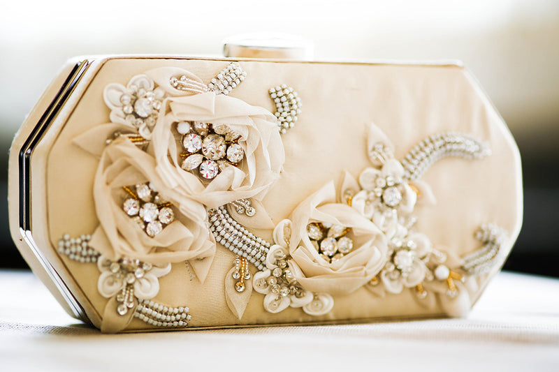 Graceful Trending Box Clutch With Sling, Designer Embroidered Bridal Handbag-  Pastel Purple & Golden - Everlasting Memories