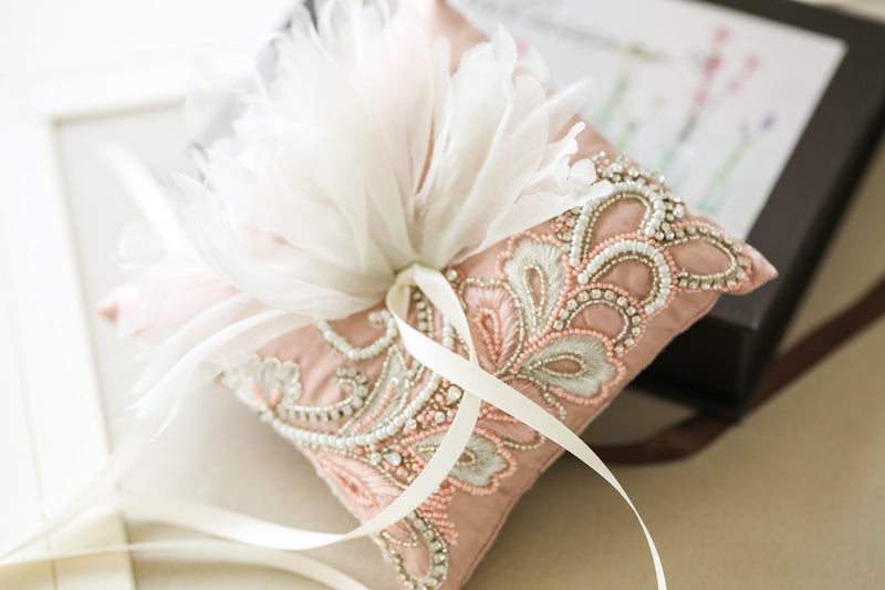 Wedding ring bearer pilloe in peach color