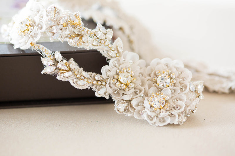 Bridal hair vine in ivory and gold