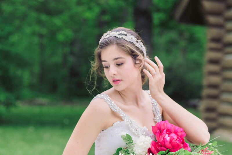 Bridal hair vine in ivory and gold