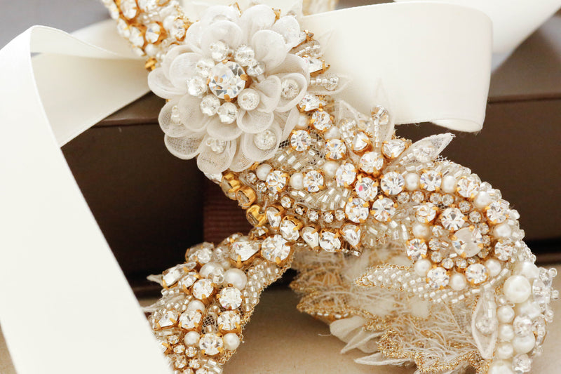 Gold swarovski bridal hairpiece - Style H11