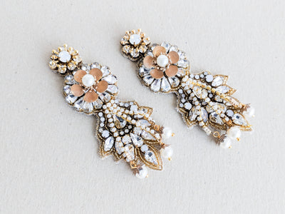 Large Antique Gold and Pearl Wedding Earrings | Style E1913