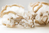 wedding garters in gold and opal colors