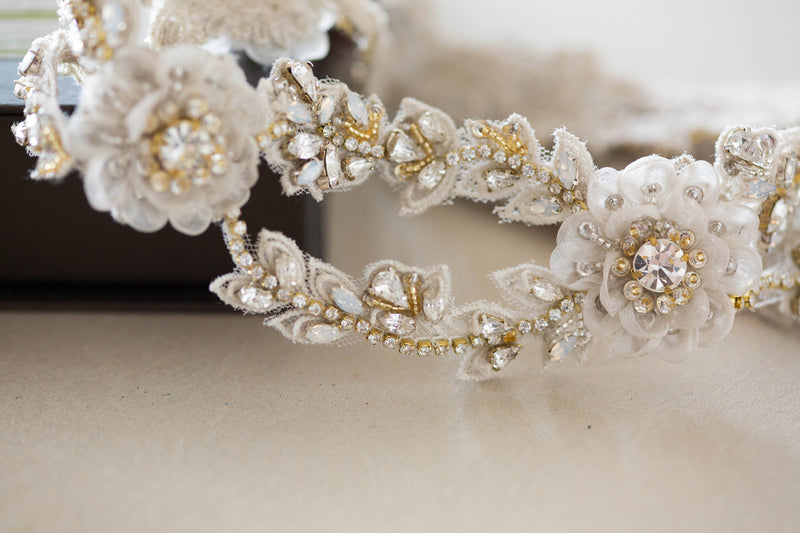 Bridal hair vine in ivory and gold
