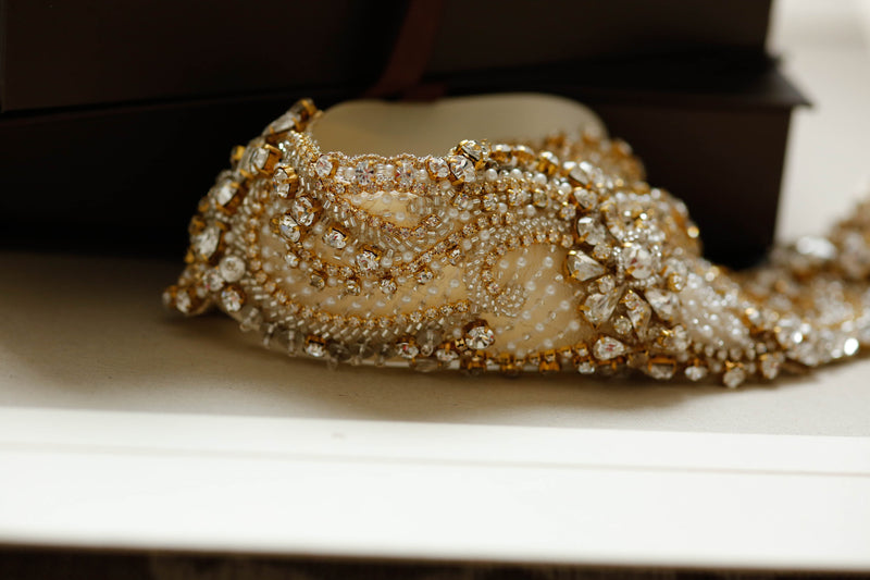 Handbeaded gold bridal sash