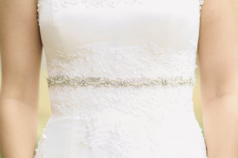 narrow bridal dress emblishment