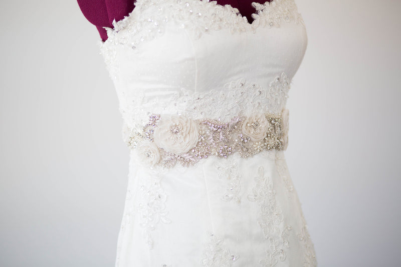 Silver and ivory bridal sash