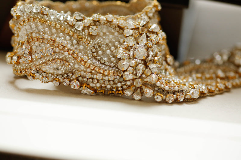Beaded gold bridal belts and sashes
